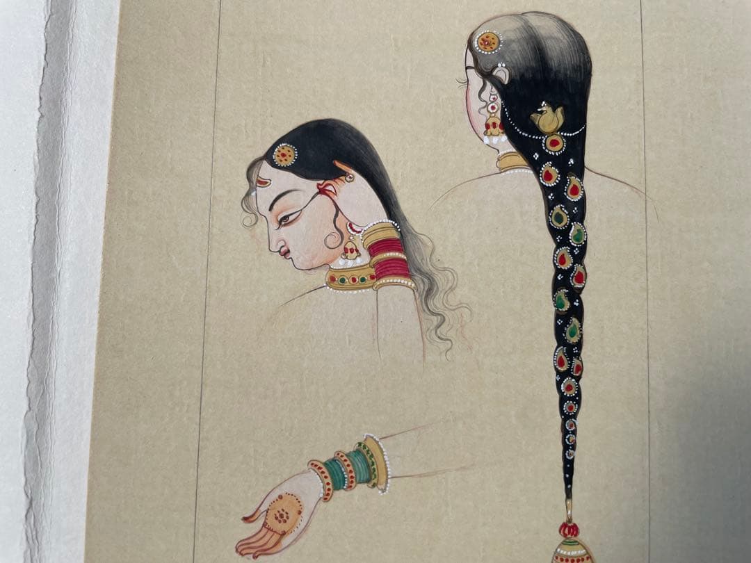 インド・ミニアチュール(細密画) 習作『美女』｜手描き｜アンティーク調｜一点物