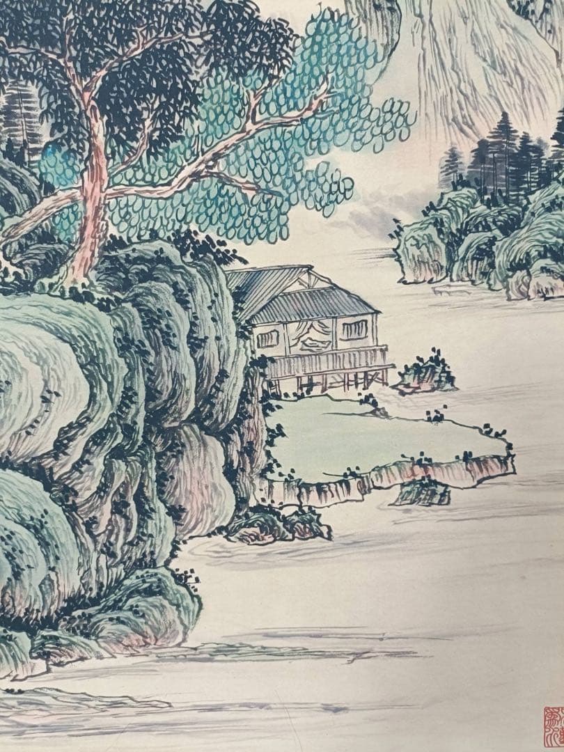【仇英】潇湘烟雨图 中国画 掛け軸 水墨画 和室 玄関 茶室 壁掛け 美術品
