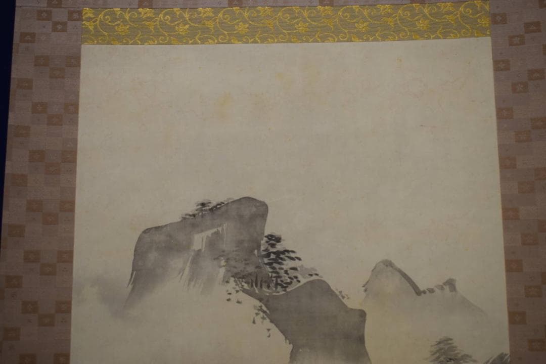 狩野常信/山水楼閣人物図/布袋屋掛軸HJ-199