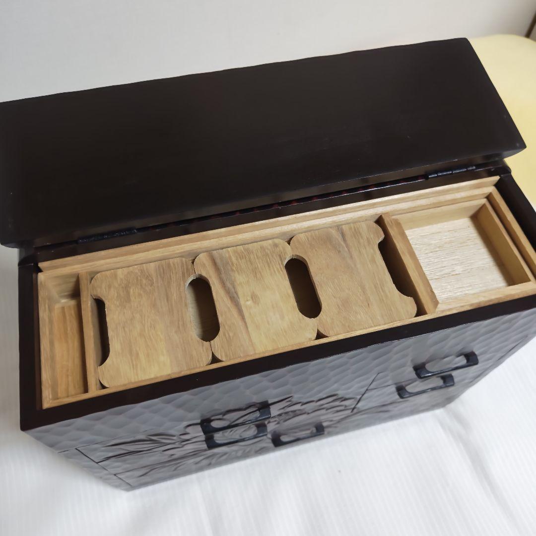 【良品】鎌倉彫り　整理箱　手彫り　アクセサリー　五引出し　隠し収納　上部収納