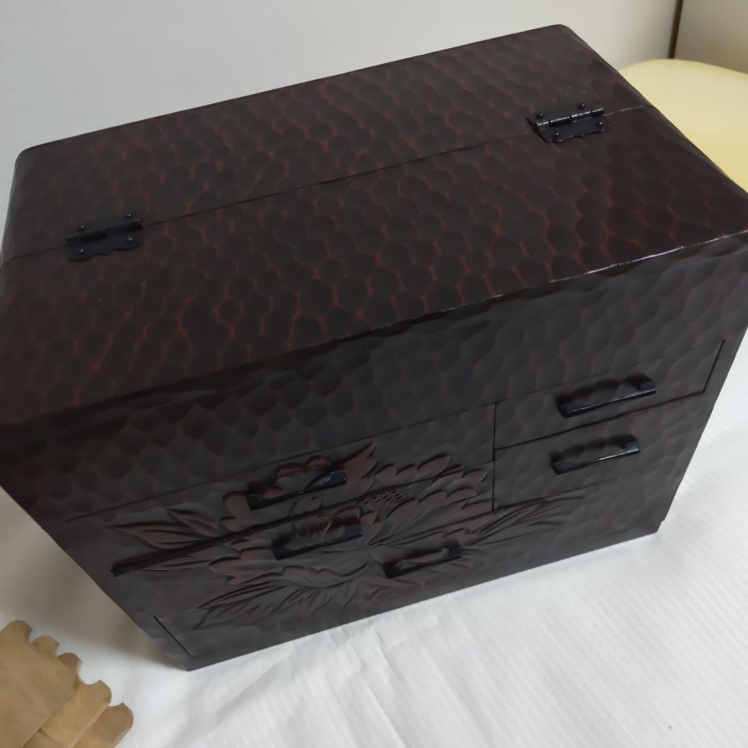 【良品】鎌倉彫り　整理箱　手彫り　アクセサリー　五引出し　隠し収納　上部収納