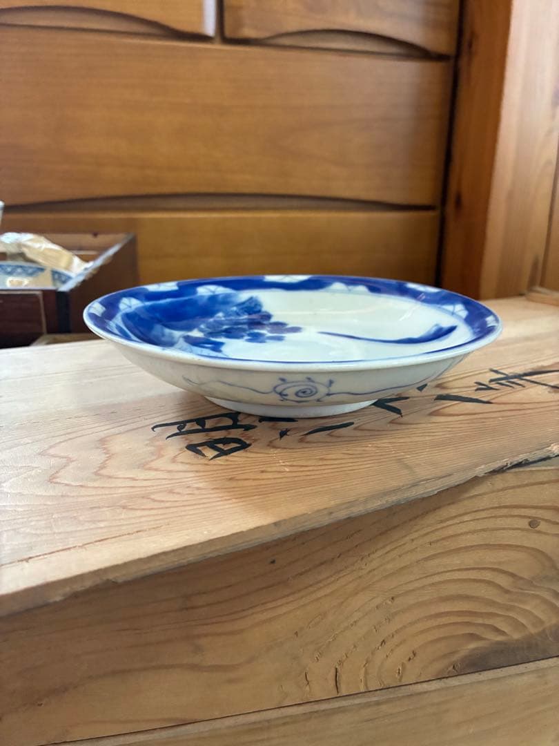 6枚セット 明治骨董 <翁と山水画>【100年前の古いお皿】15cm なます皿