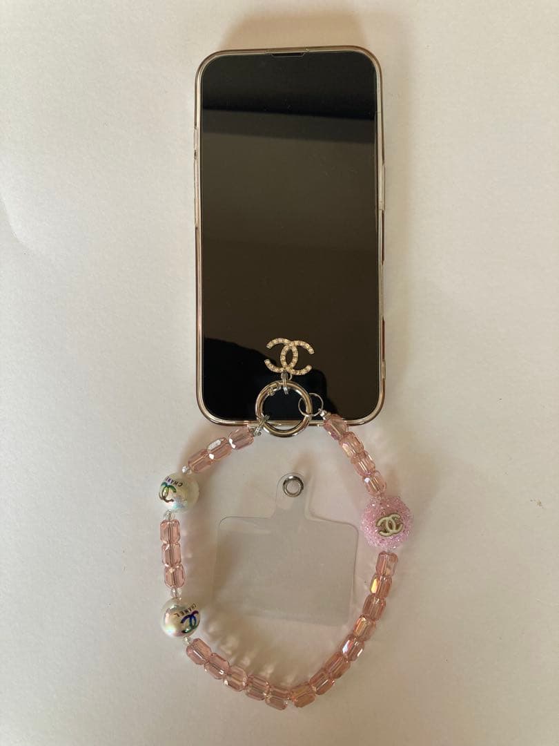[CHANEL］スマホ用キーホルダー　黒/ピンク 2個セット　ノベルティ
