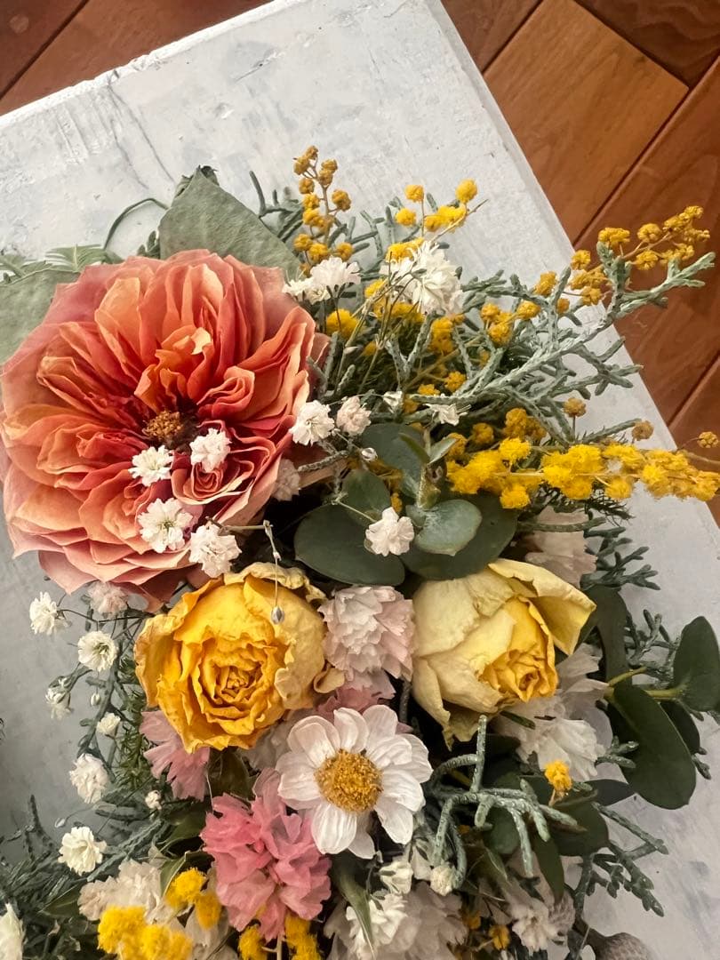 薔薇　ミモザ　ナチュラル　ドライフラワー　リース