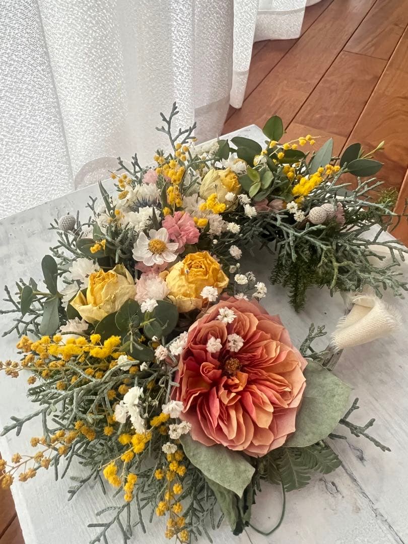 薔薇　ミモザ　ナチュラル　ドライフラワー　リース