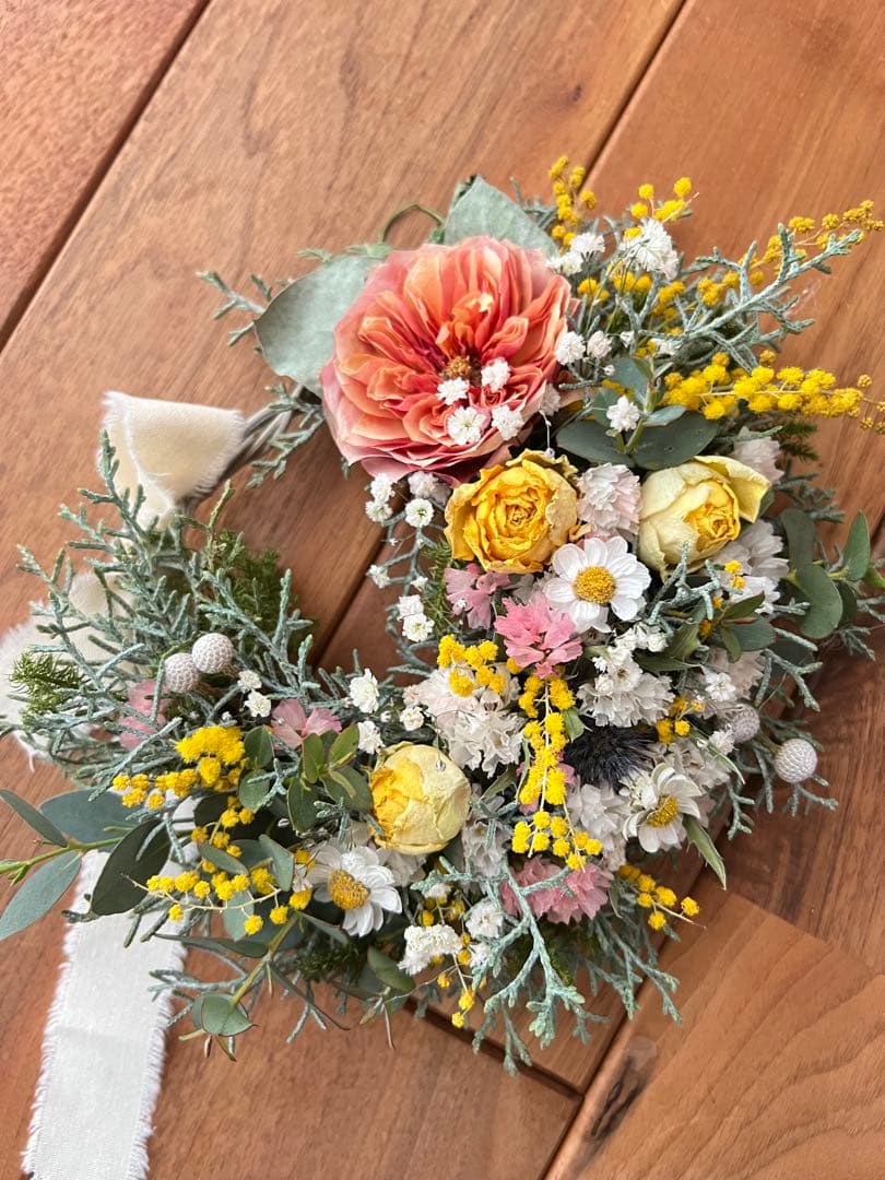 薔薇　ミモザ　ナチュラル　ドライフラワー　リース