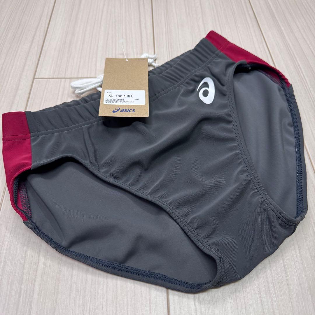 アシックス　女子陸上レーシングショーツ　XLサイズ　ダークグレー×エンジ　新品