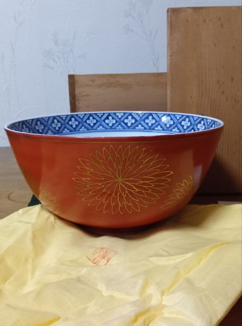 叶 松谷造 　金襴手 共箱 　菓子鉢