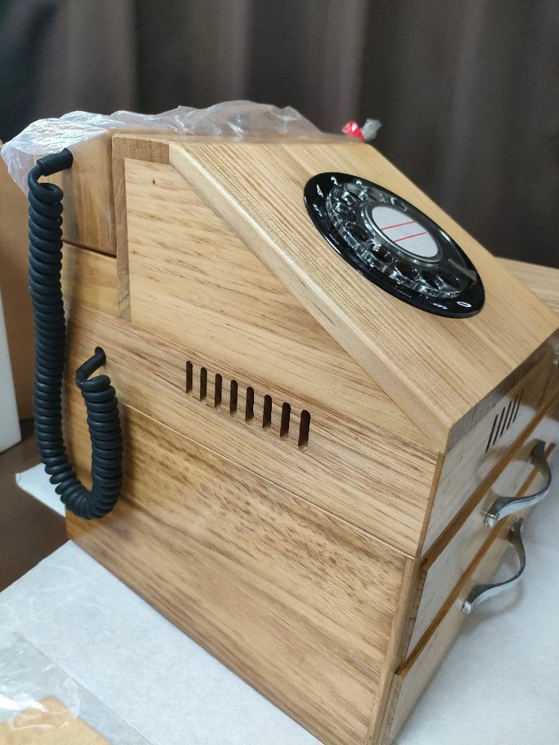 木製ウッドウォン　ヴィンテージ電話　レトロ家具　未使用品　時代物