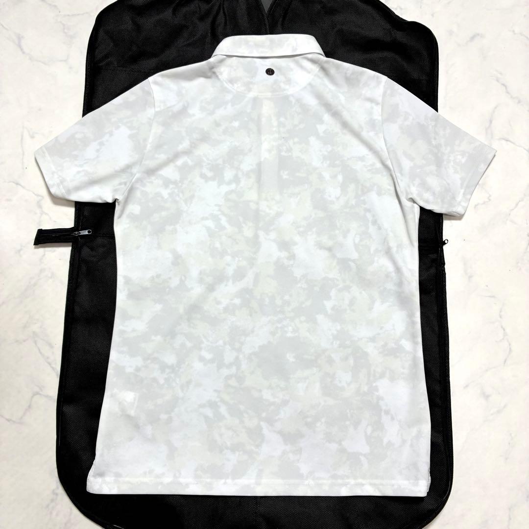 美品✨BRIEFING 半袖ポロシャツ 鹿の子 メタルロゴ カモフラ 白 L