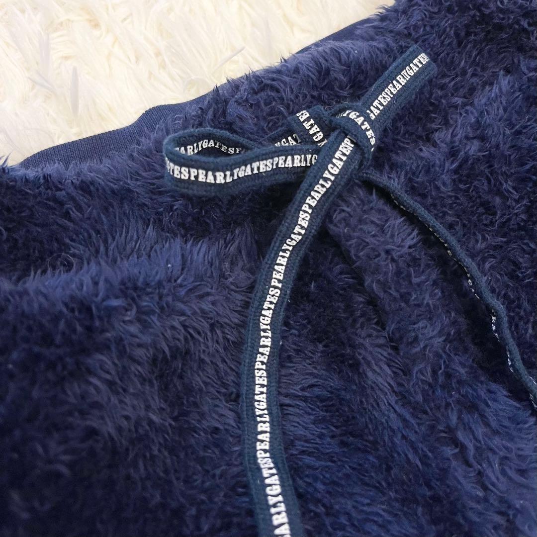極美品✨PEARLY GATES　ボアスカート　ネイビー　ロゴワッペン