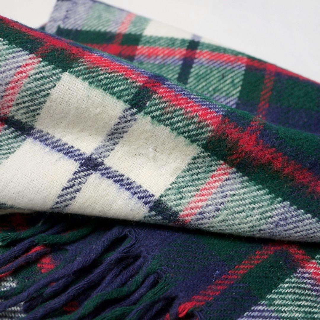 60s70sビンテージTROYウール ブランケット タータンチェック毛布 膝掛け