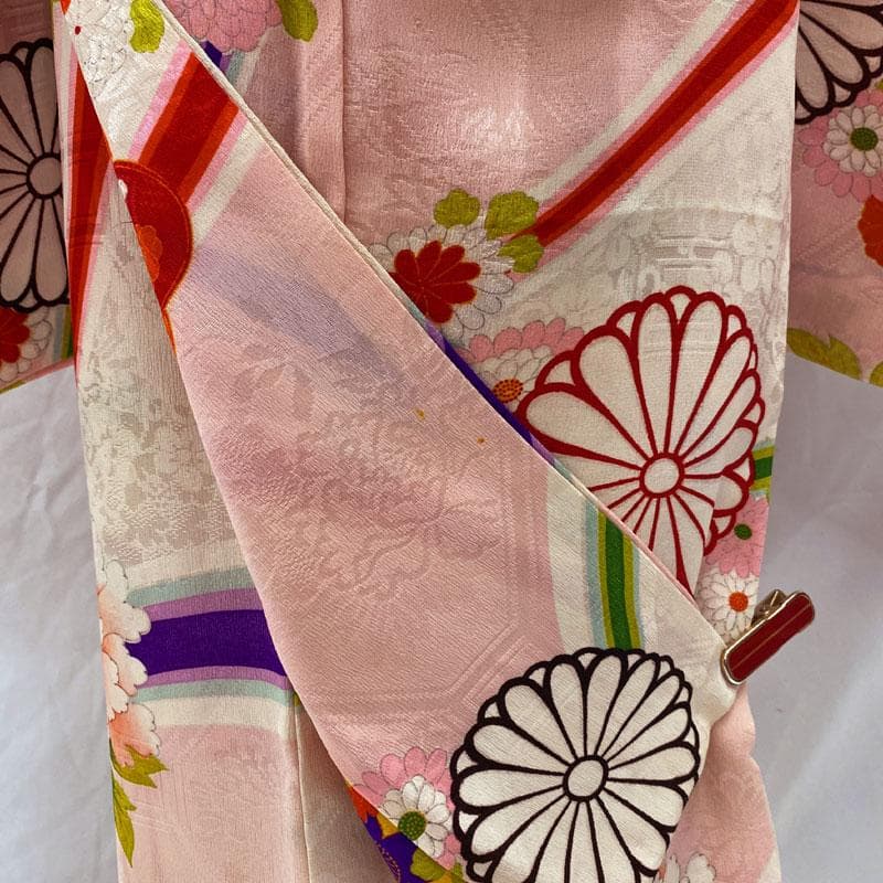 510ag24◎七五三 七歳 女児 アンティーク着物&袋帯 総柄 ピンク系◎