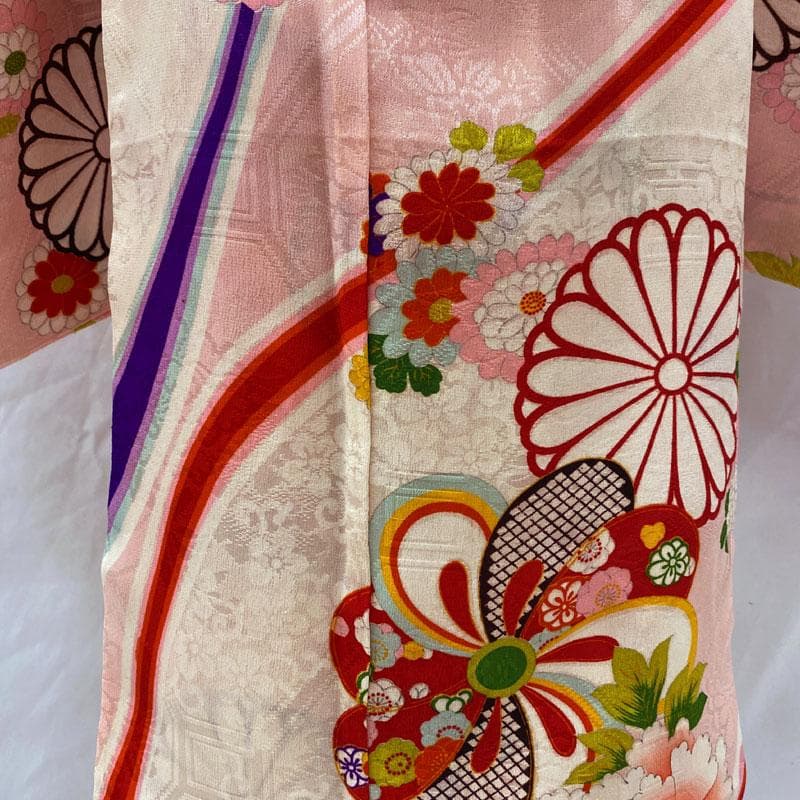 510ag24◎七五三 七歳 女児 アンティーク着物&袋帯 総柄 ピンク系◎