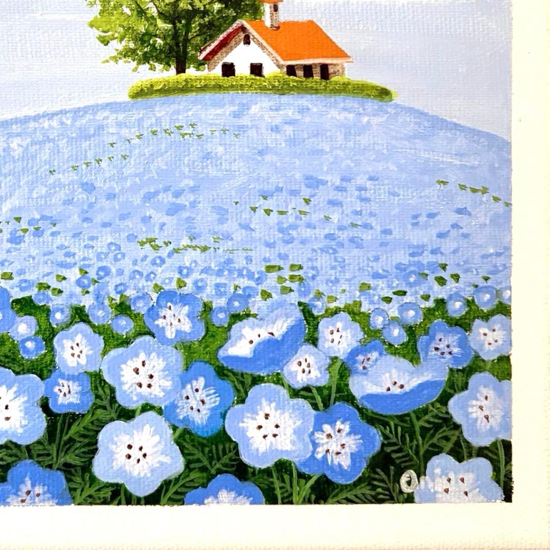 アクリル画　原画　「ネモフィラの咲く丘02」　SSMサイズ　風景画　キャンバス