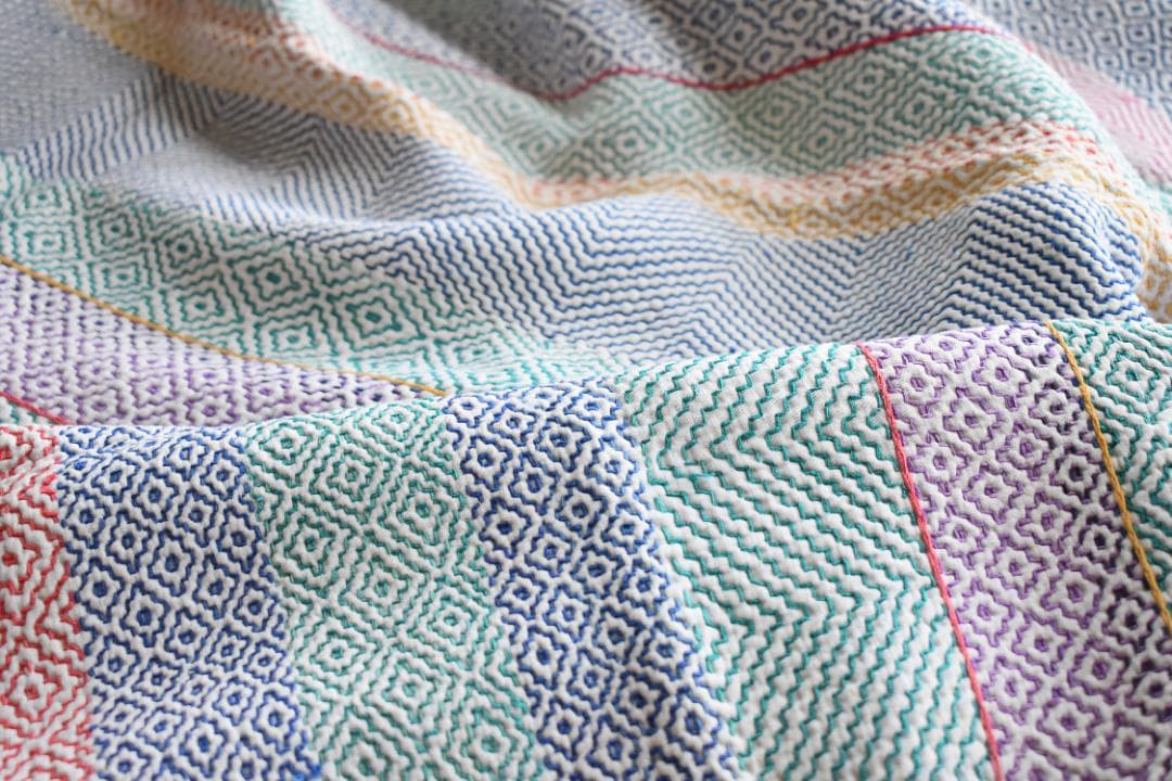 【寒波SALE】繊細でユニーク　貴重な全面刺繍のヴィンテージカンタキルト