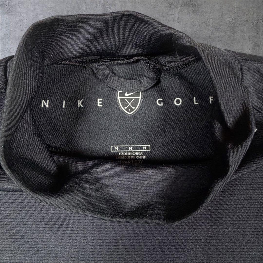 【美品】NIKE GOLF ナイキゴルフ モックネック長袖シャツ ロゴ 黒 M