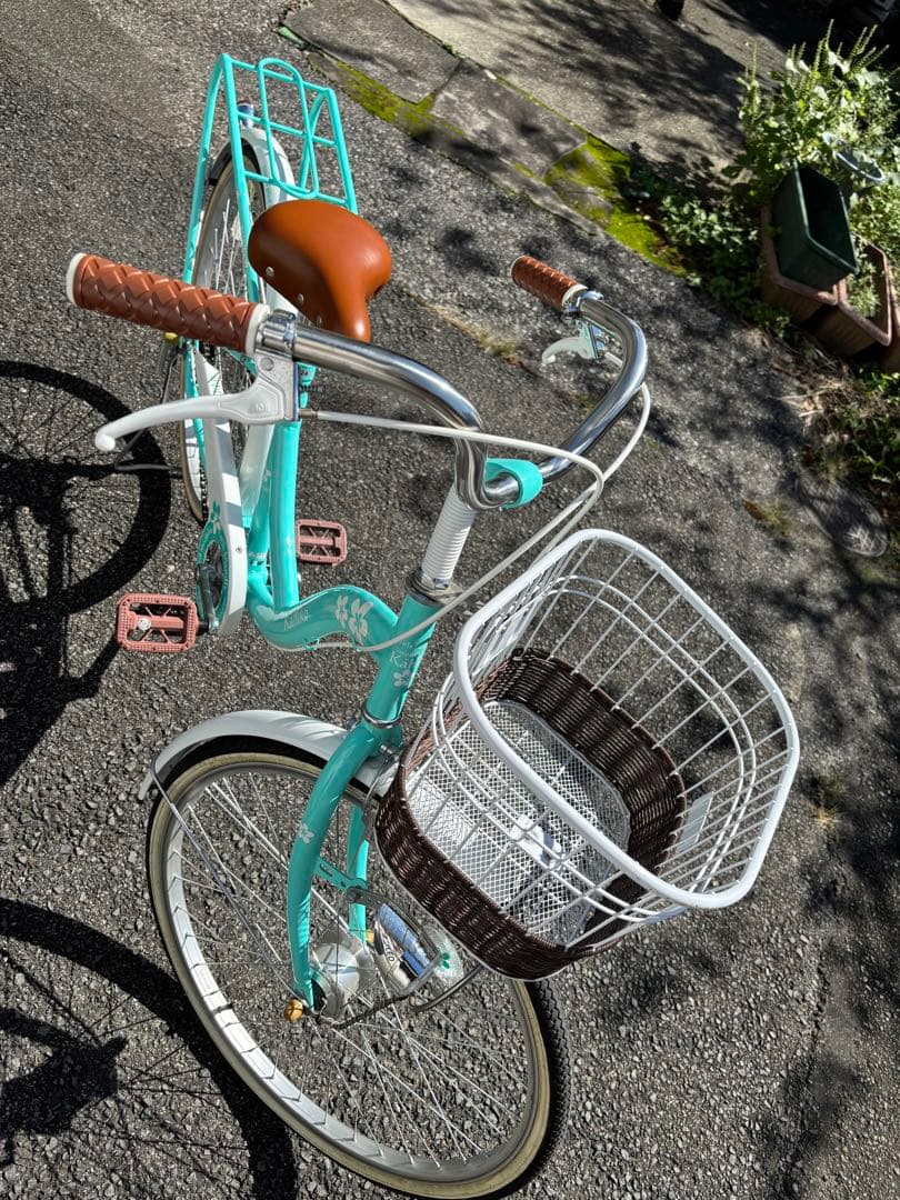 子供用自転車 24インチミントグリーン 前カゴ付き