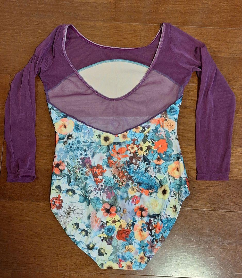 バレエレオタード 紫 花柄　　Lサイズ　日本製