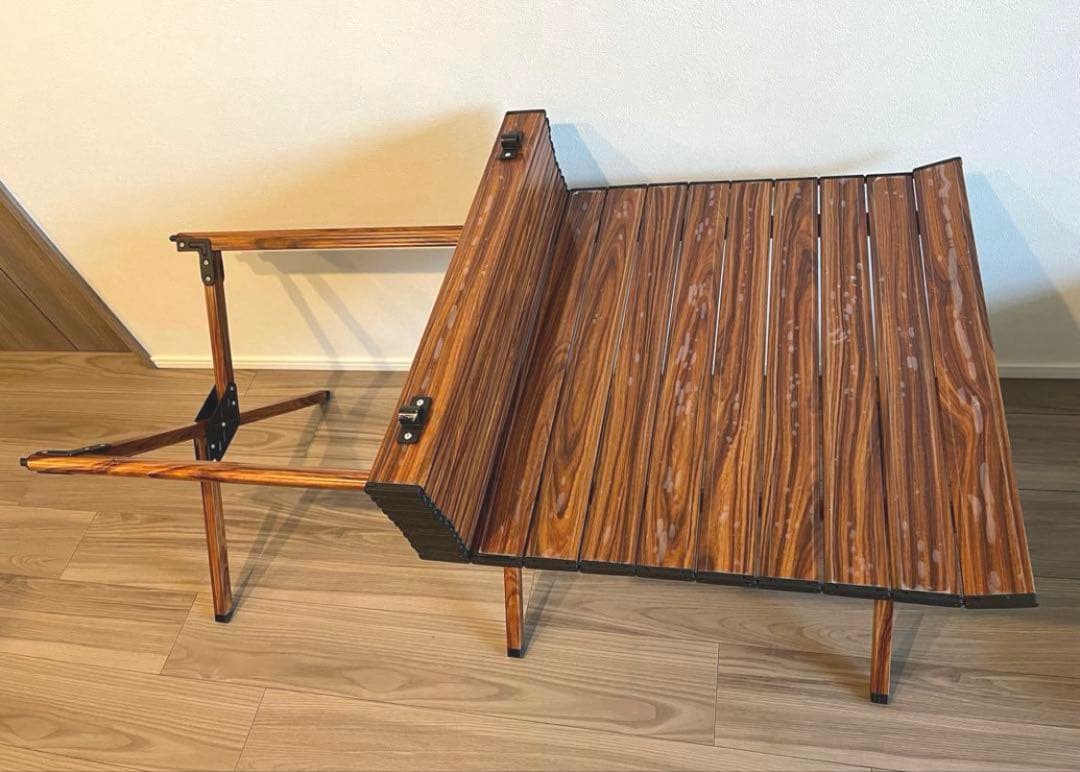 美品 木目 折りたたみ式 アウトドアテーブル ローテーブル ロングテーブル