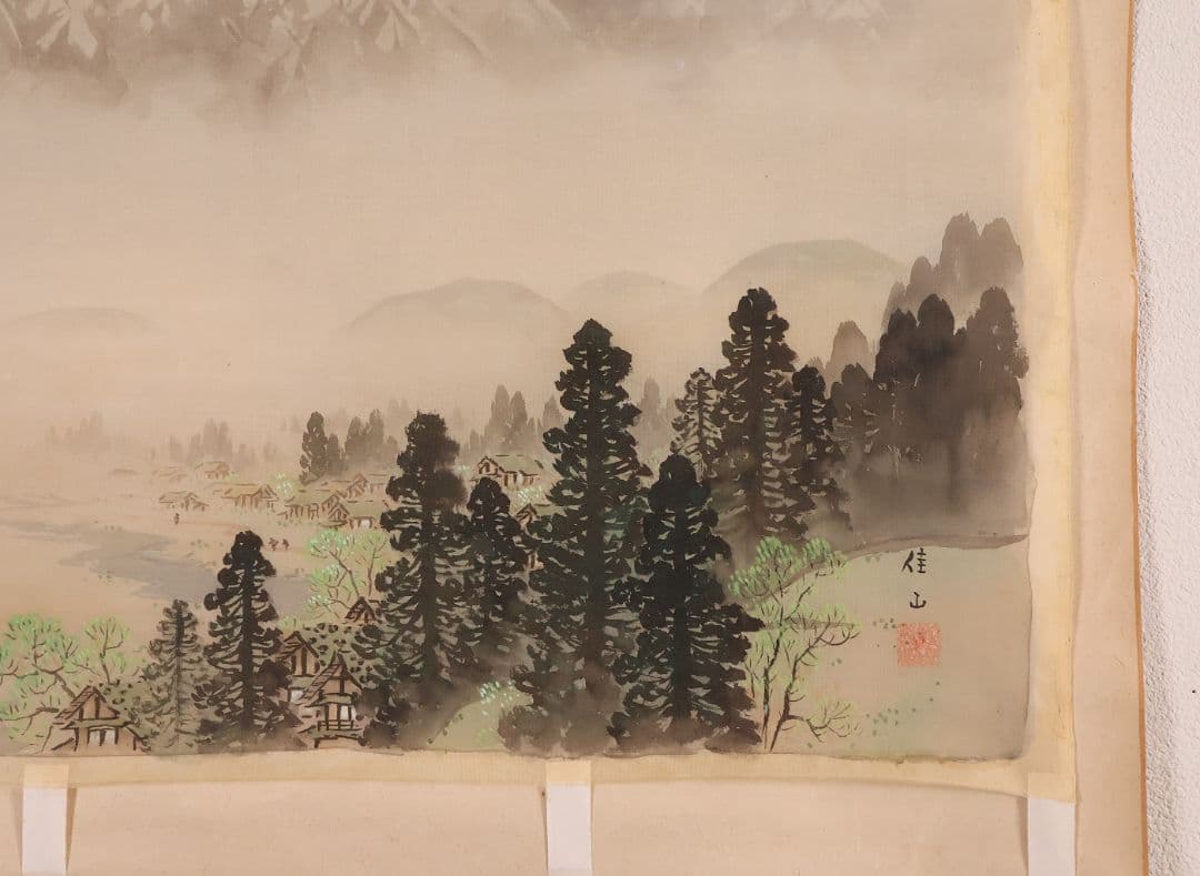 【模写】日本画 まくり2点まとめ 在銘 佳山 雪山 風景 絹本 掛軸 CM425