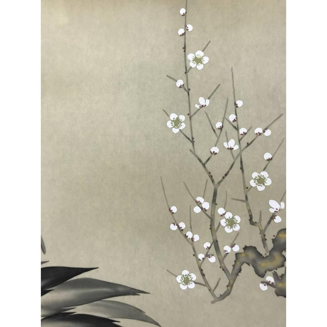 真作/玉翠/松竹梅鶴亀図/祝掛軸/正月掛軸/花鳥図/掛軸/名家伝来/AK-769