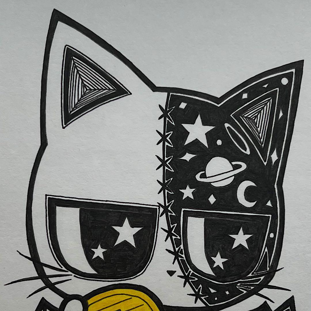 動物 原画 絵 手描き 癒し 猫 一点物 額縁付き 『招き猫のララちゃん』
