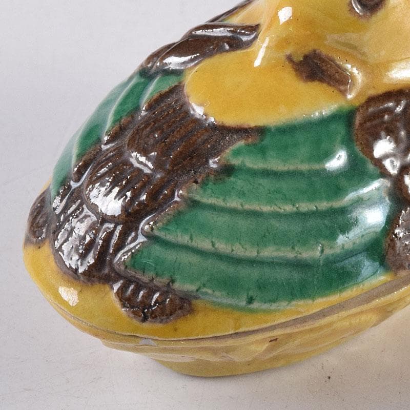茶道具　平安竹泉造　黄交趾鳥　香合　共布共箱　V　R8622