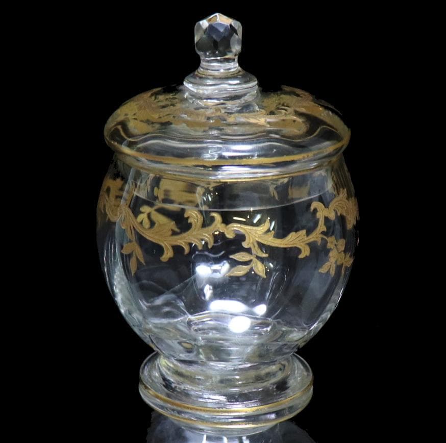オールド・バカラ 24金彩花つなぎ文蓋物 1900年頃 ゴールド 金縁 小物入れ