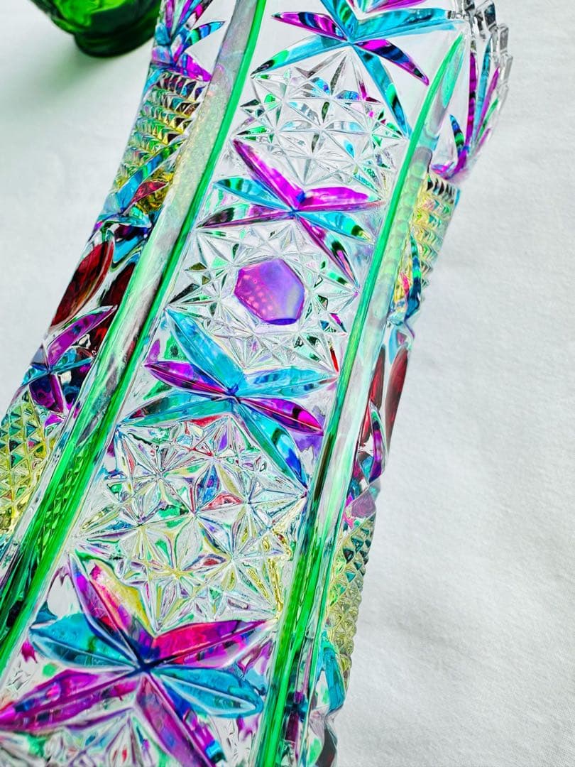 Vintage Cut Glass Vaseレトロ ガラス 花瓶 ステンドグラス