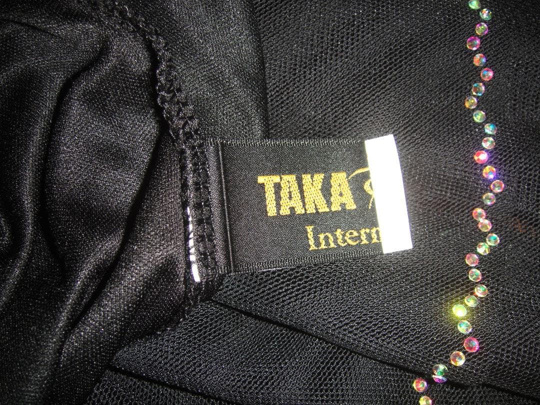 TAKAタカダンスファッションのラテンスカート！ブラックラインストーンランダム裾