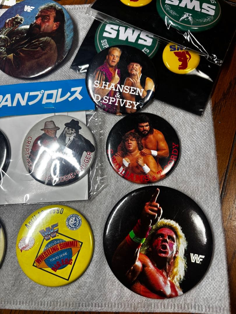 90s プロレス 缶バッジ WWF スタンプ 全日本 SWS 大量セット