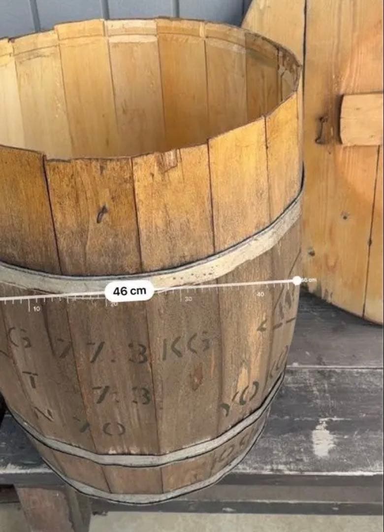 【希少当時物】横浜ステンシル 木樽＆天板 アンティーク カフェ 什器 ガレージ