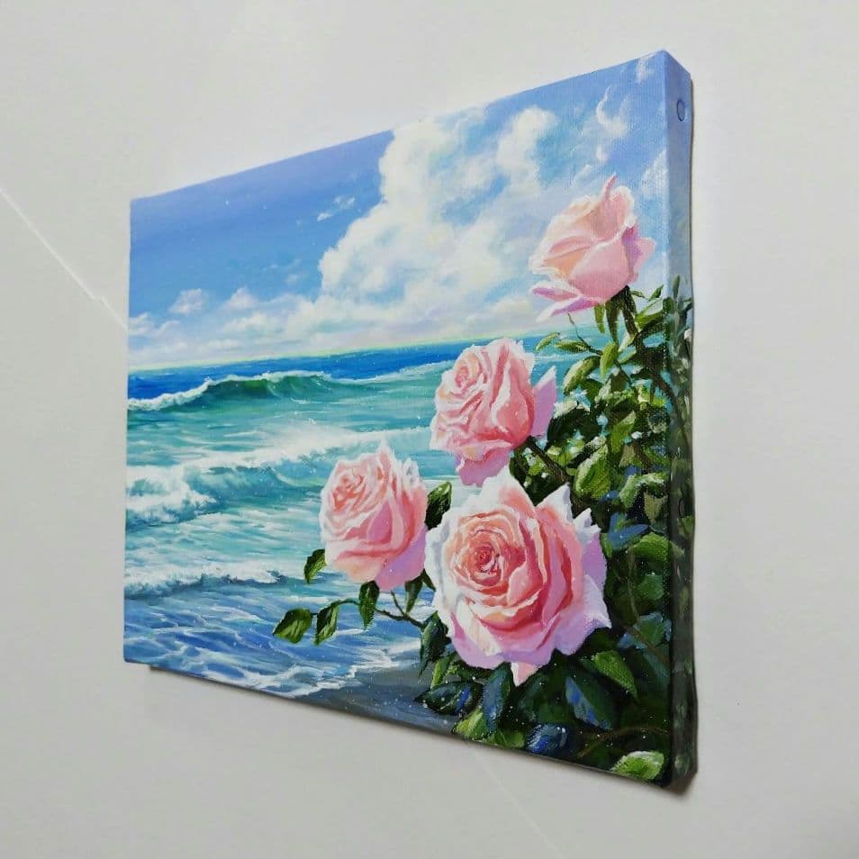 【薔薇が見る海】アクリル画 F3 風景画 絵画