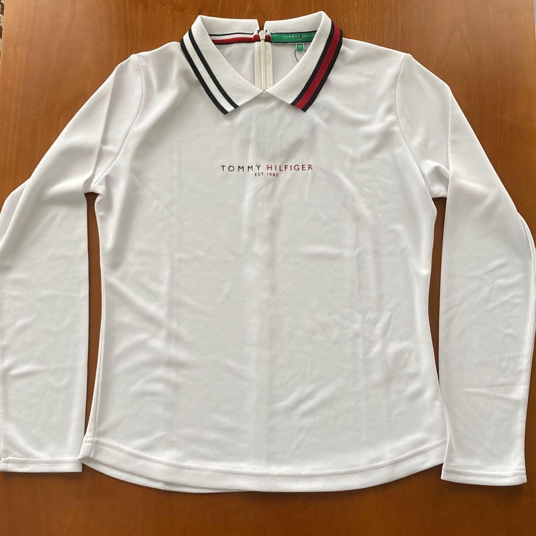【新品】 長袖ポロシャツ バックファスナーM ホワイト