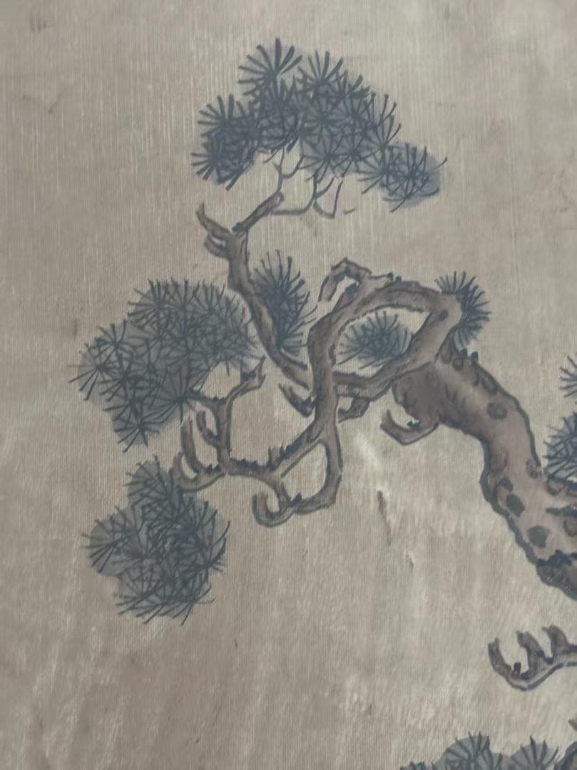 中国古美術 清代 錢慧安 人物と樹木の水彩掛軸 絹本 三尺 手描き 中堂画 肉筆