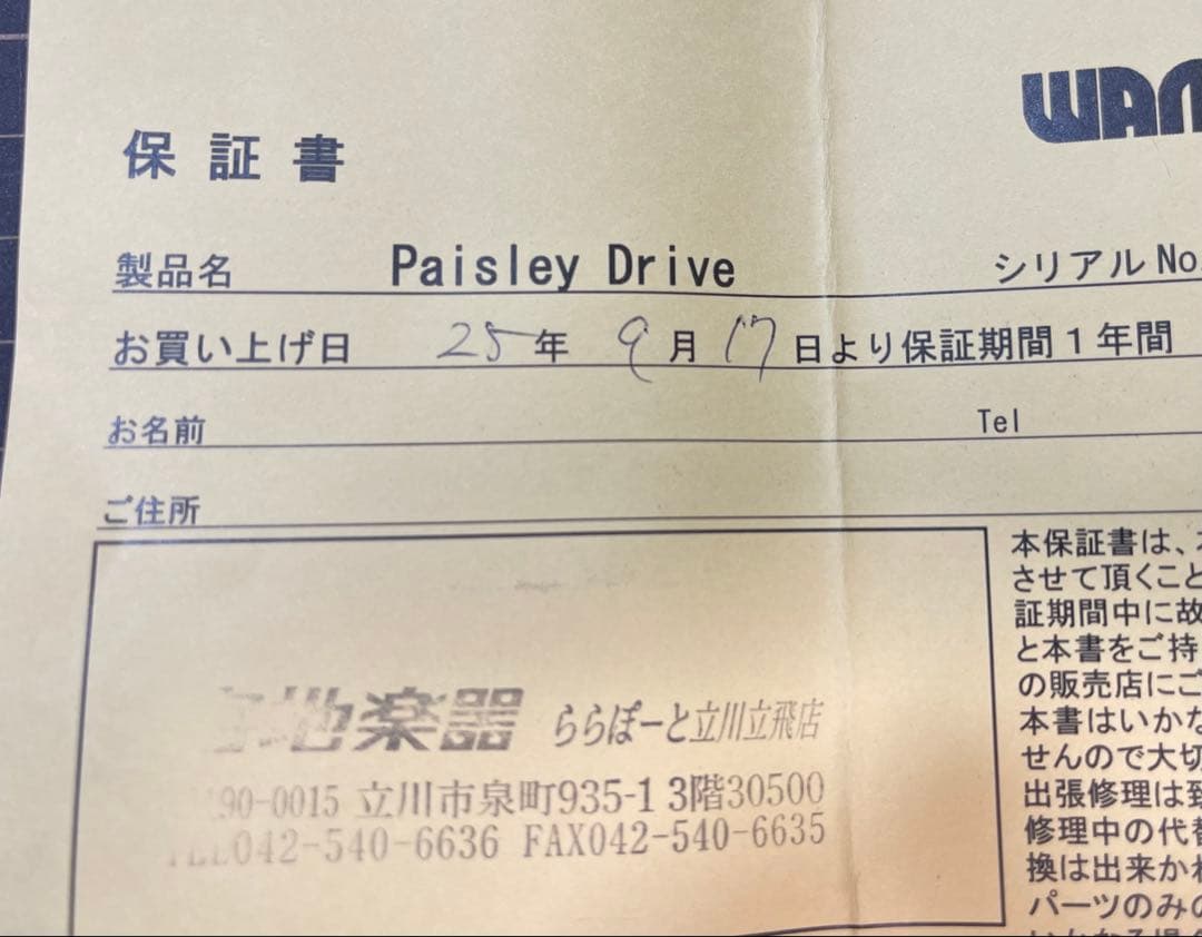 ギター Wampler Pedals PAISLEY DRIVE