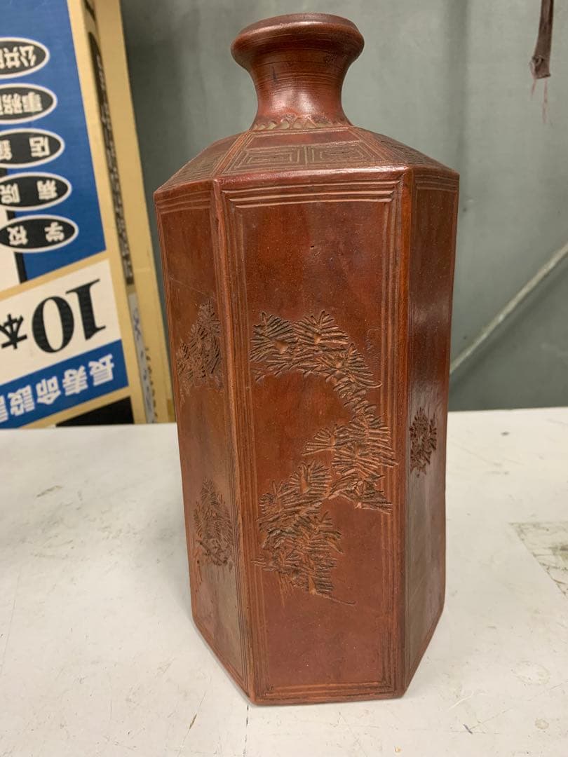 古備前 備前伊部(いんべ) 彫刻 六角 角徳利 焼き締め 骨董 時代物