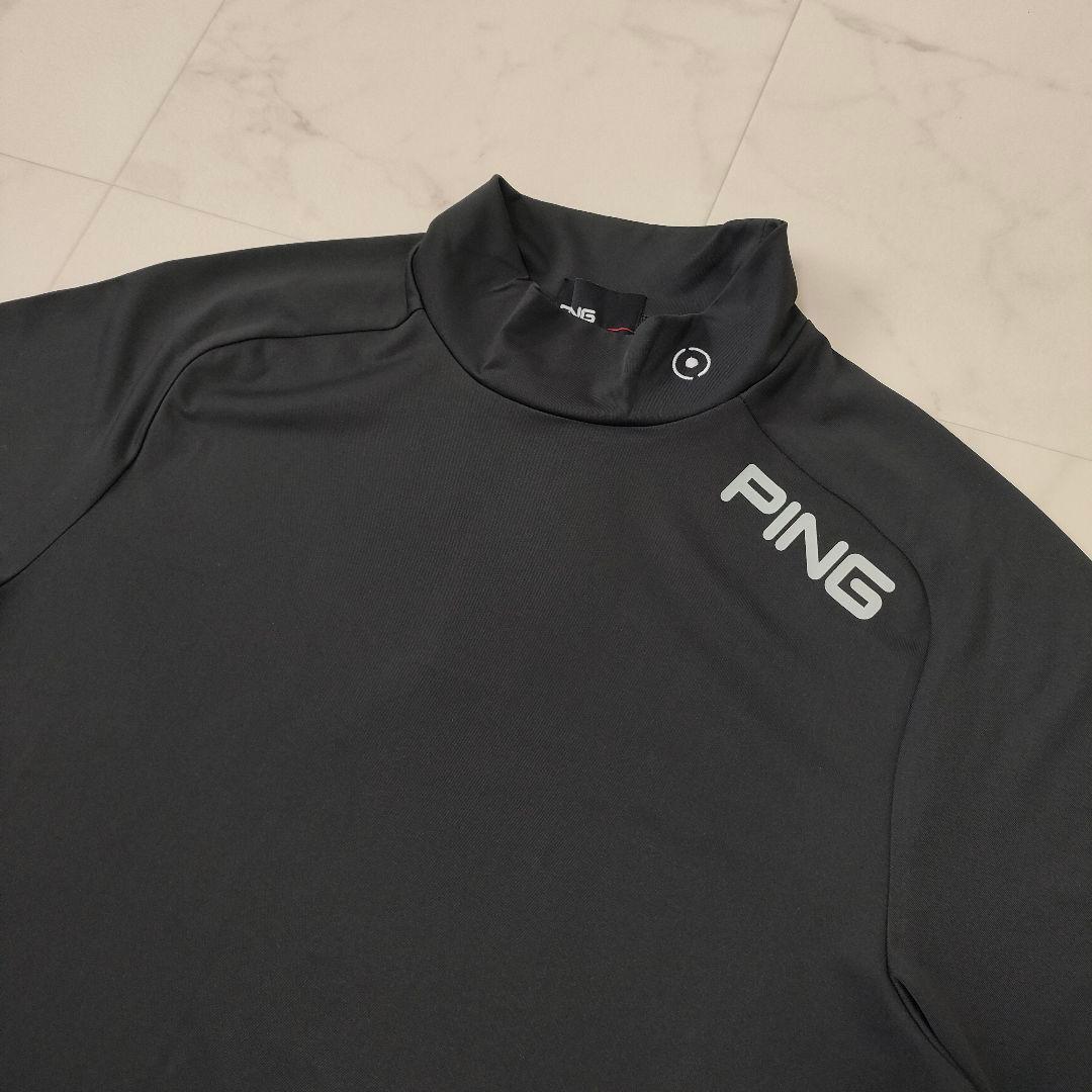 【新品タグ付】PING　モックネック　半袖シャツ　涼風　ストレッチ　ブラック　M