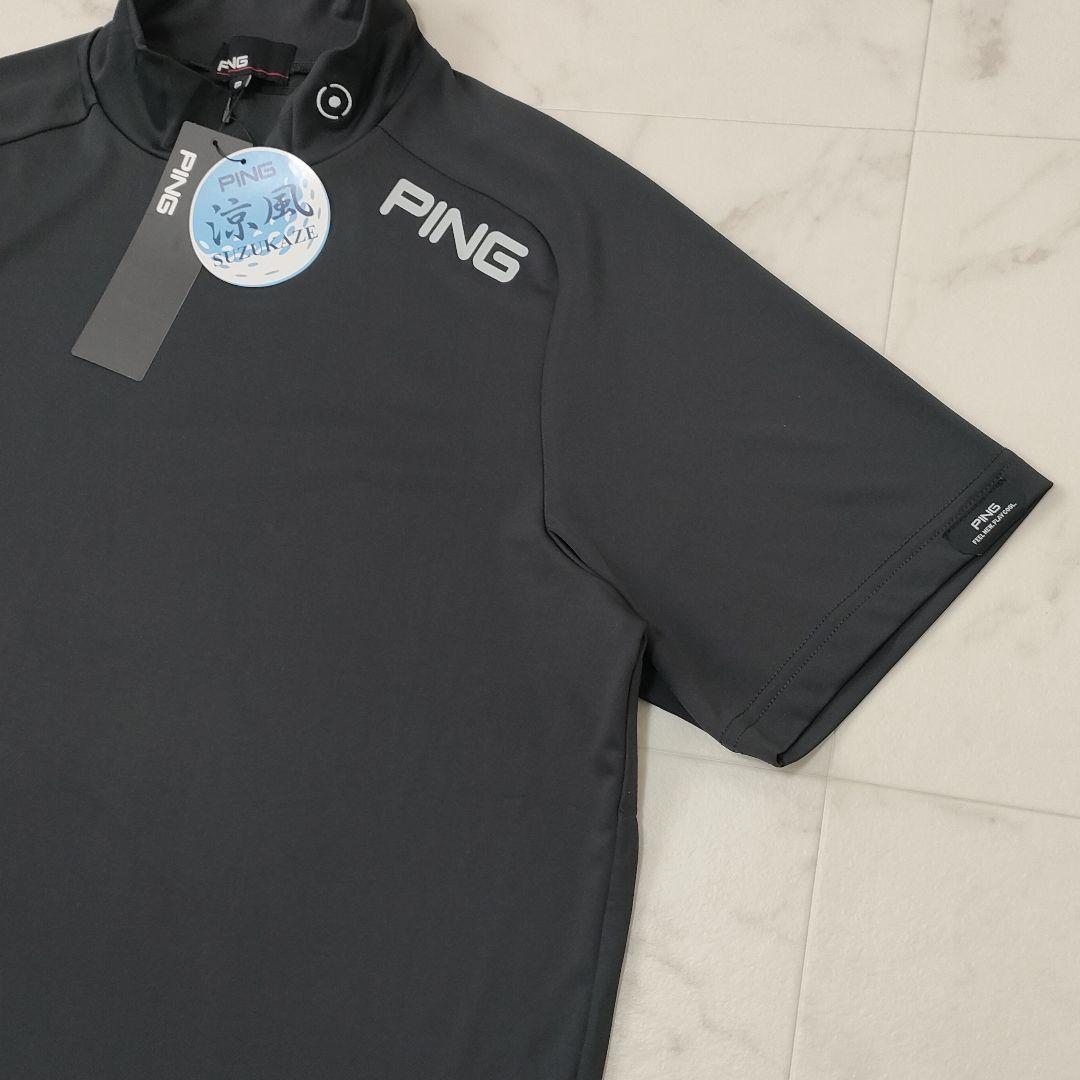 【新品タグ付】PING　モックネック　半袖シャツ　涼風　ストレッチ　ブラック　M