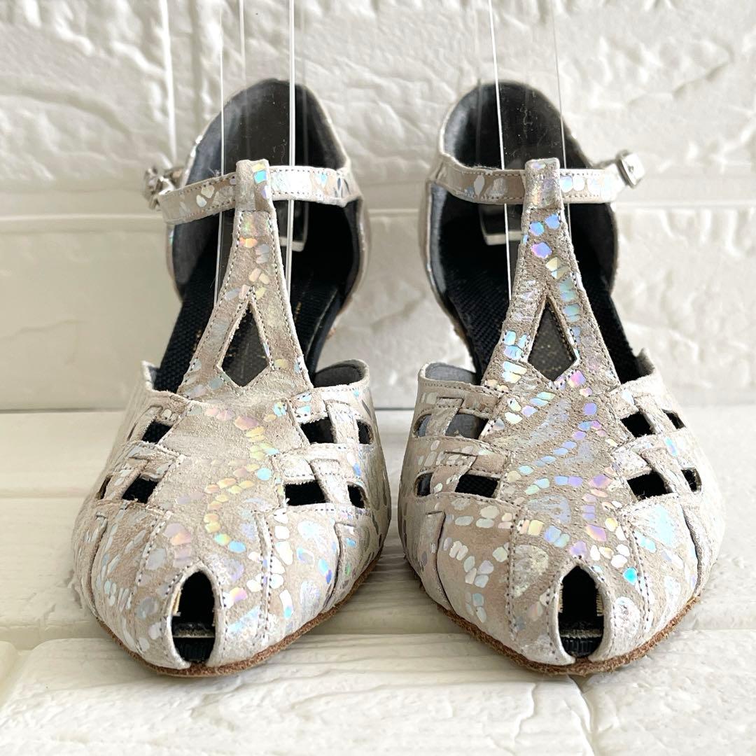 【美品】RHYTHM リズム ダンス シューズ 白 スパンコール 21.5cm