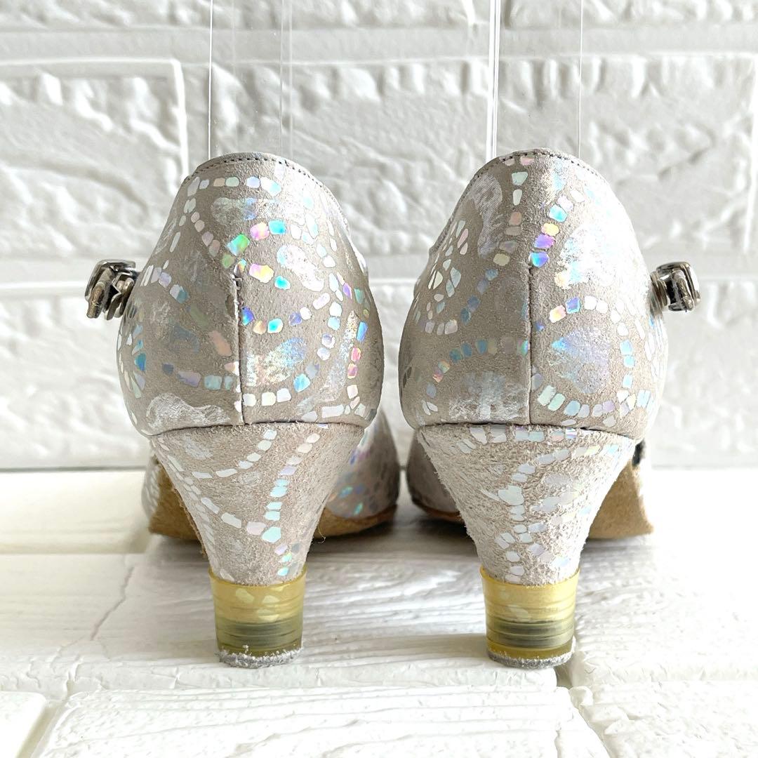 【美品】RHYTHM リズム ダンス シューズ 白 スパンコール 21.5cm