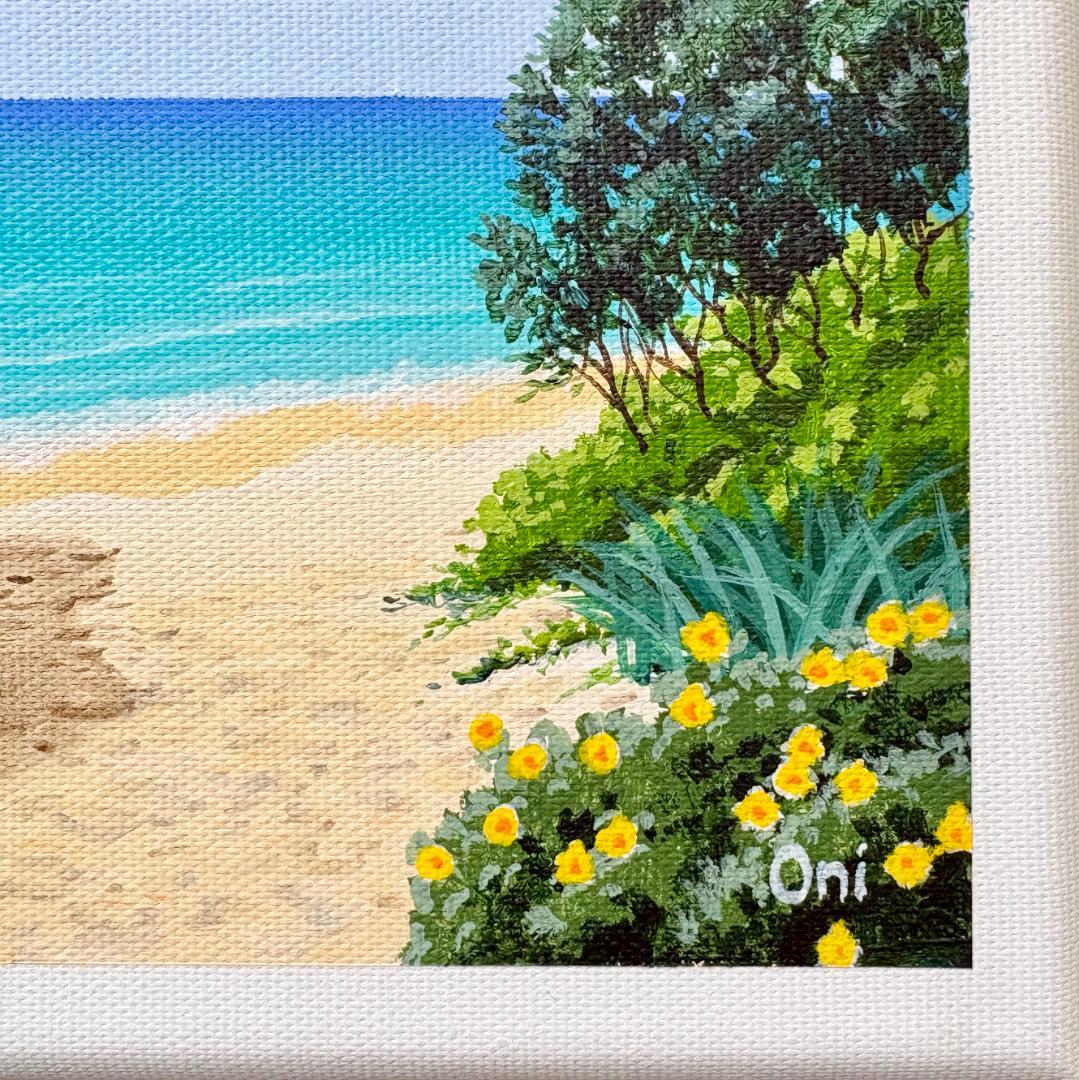 アクリル画　原画　「花の咲くビーチ01」　SSMサイズ　キャンバス