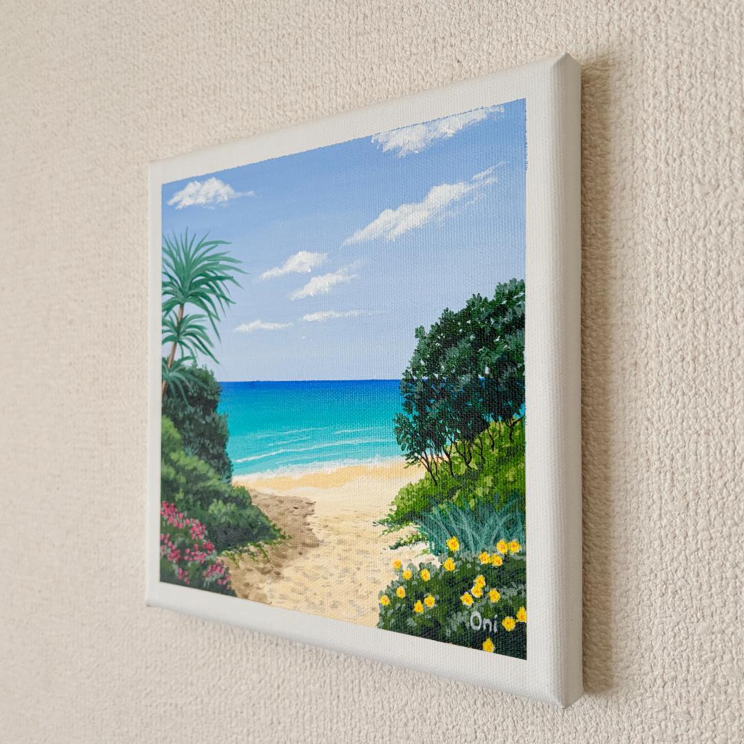 アクリル画　原画　「花の咲くビーチ01」　SSMサイズ　キャンバス