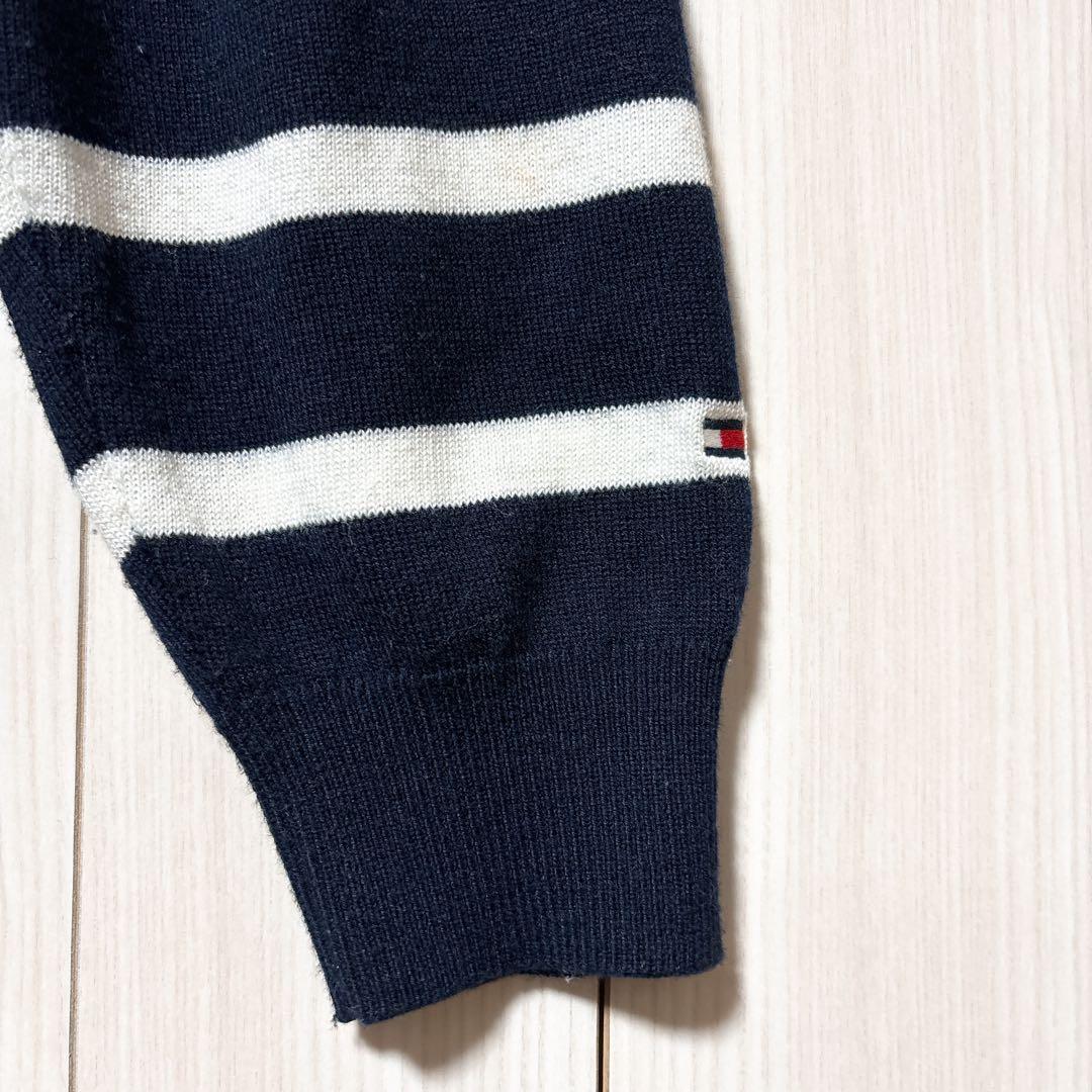 トミーフィルフィガー ボーダー ニット ハイネック センターロゴ 刺繍ロゴ XL
