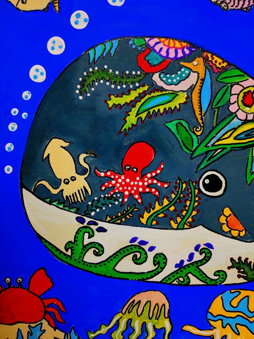 【F6号】ジミー大西【海】手描き/表裏サイン有/油彩/アクリル/絵画/額縁/額装