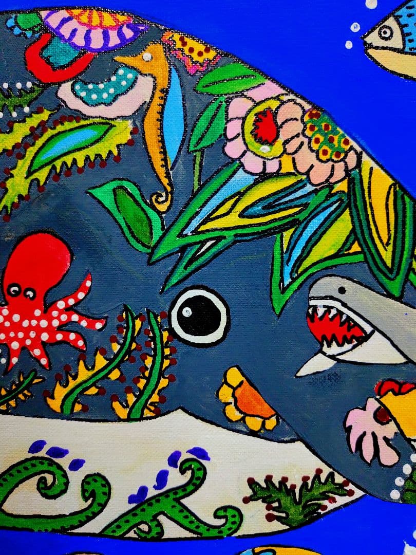 【F6号】ジミー大西【海】手描き/表裏サイン有/油彩/アクリル/絵画/額縁/額装