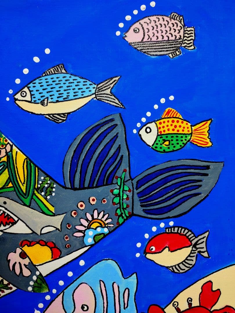 【F6号】ジミー大西【海】手描き/表裏サイン有/油彩/アクリル/絵画/額縁/額装