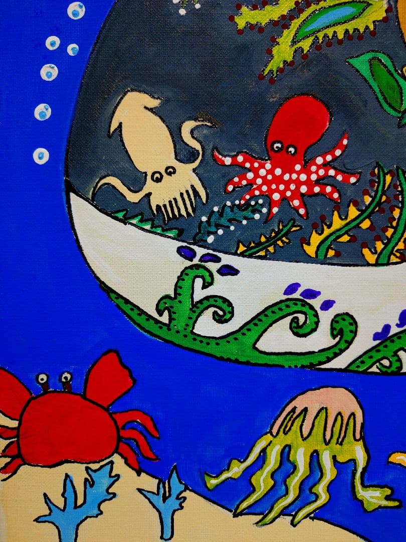 【F6号】ジミー大西【海】手描き/表裏サイン有/油彩/アクリル/絵画/額縁/額装