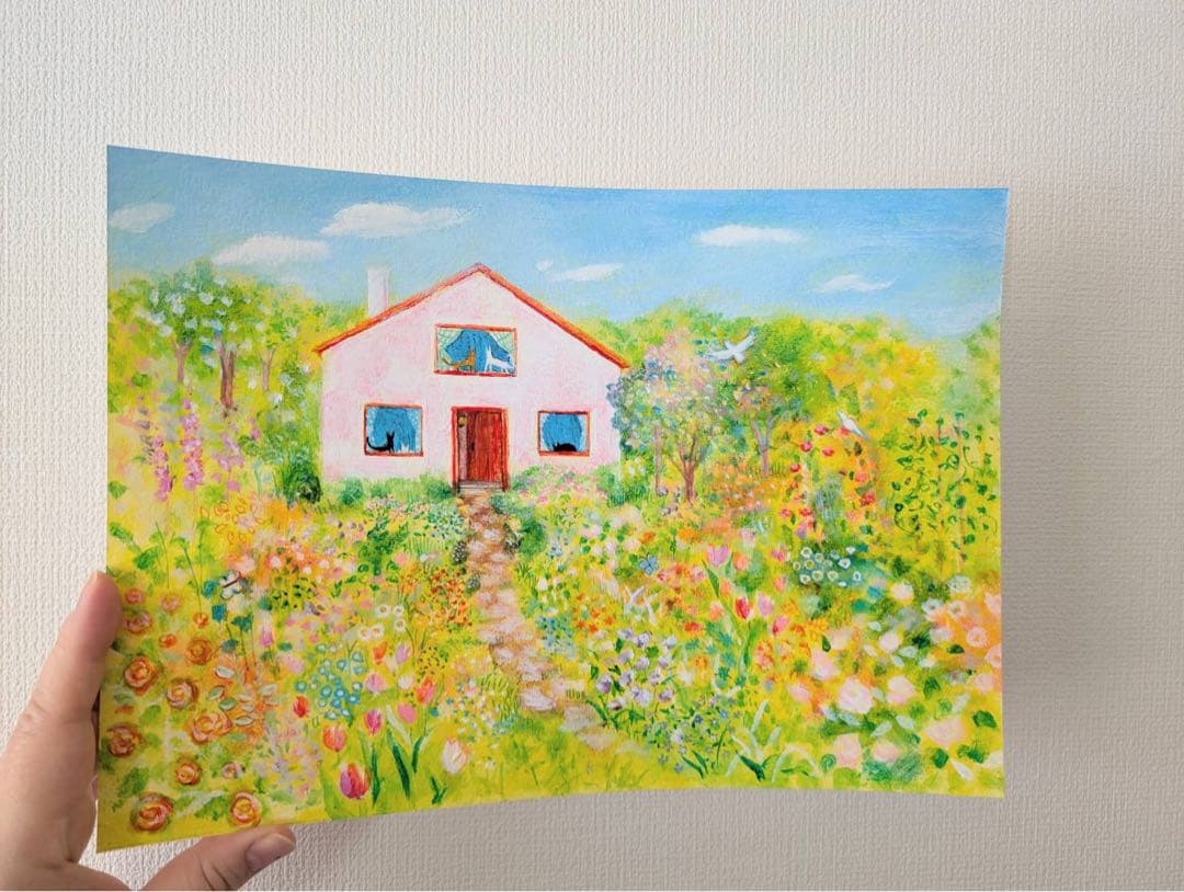 絵画　ねこのおうち2 A4サイズ　額縁無し　原画